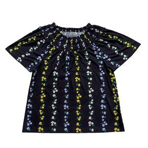 Ann Taylor Women’s M Multicolor Floral Ruched Short Sleeve Blouse Top